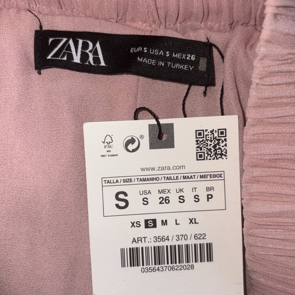 NWT Zara Blush Pink Plisse Pleated Wide Leg High Waist Pants - S - Picture 12 of 14